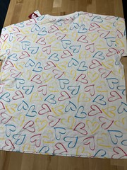 OBERMAIN White w/ Multi-color Hearts Design Cotton Bamboo Tshirt, Unisex Men’s M