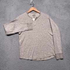 American Eagle Thermal Henley Shirt Mens Medium Gray Classic Fit Long Sleeve