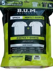 BUM 5x Value Pack Men’s T-shirts, Cotton (3 White, 1 Gray, & 1 Black), Medium