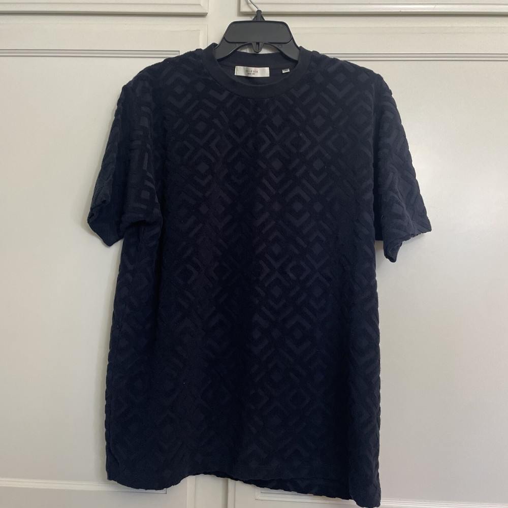 Edifice Pull Over Shirt Navy Velvet Textured Fabric Size XL Cotton Short Sleeve