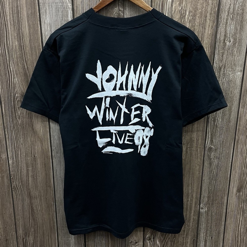 Vintage Johnny Winter Dragon Graphic Band Tee Shirt Black 90s Guitar Mens Large