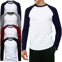 FOTL Mens Contrast Baseball Long Sleeve T Shirt Casual Top 100% Cotton 4 Colours