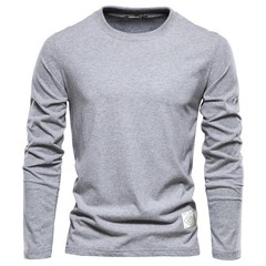 100% Cotton Long Sleeve T Shirt for Men Solid Spring Casual Mens T-shirts High