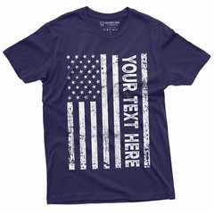 Mens Custom Text USA Flag T-shirt YOUR TEXT HERE Patriotic Flag Tee Personalized