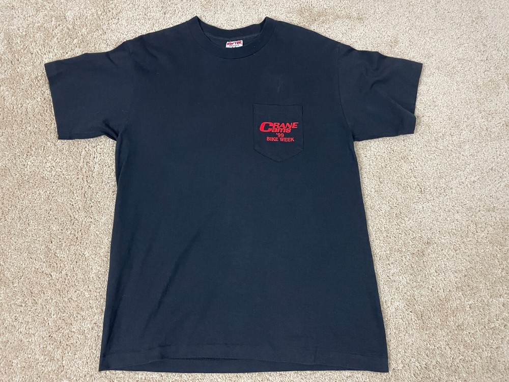 Vintage Tee Jays T-Shirt Mens Large Single Stitch USA Sof Tee Crane Cams Black