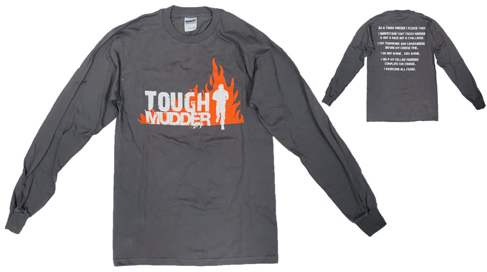 Gildan Ultra Cotton Tough Mudder Challenge Pledge Men Long Sleeve T-Shirt Grey S