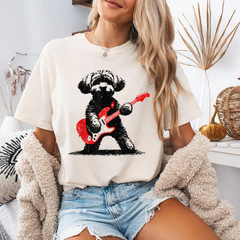 Funny Rock Maltipoo Dog Playing Guitar Music Lover Dog T-Shirt