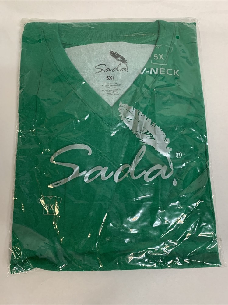 Sada T-Shirt Solid Green Short Sleeve V-Neck 100% Cotton Men’s 5XL