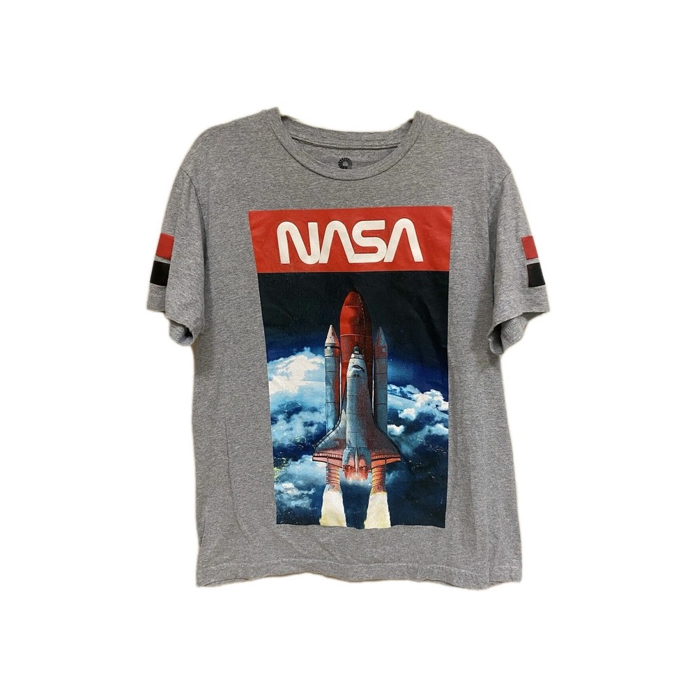 NASA Graphic T Shirt Short Sleeve Size Large Rocket Space Men Or Women Grey