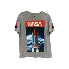 NASA Graphic T Shirt Short Sleeve Size Large Rocket Space Men Or Women Grey
