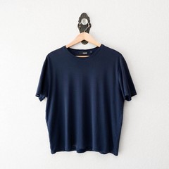 Murano Liquid Luxury Blue Boxy Top Large Soft Stretch Minimalist ShortSleeve Tee