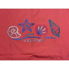 Cal Cru Florida T-Shirt Unisex Medium Coral Pink Adult Embroidered Shells