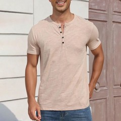 Premium Men’s Cotton Henley T Shirt Breathable Slim Fit Casual Summer Top Gift