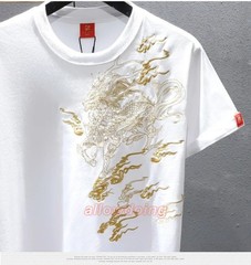 Men’s Luxury Golden Dragon Embroidery T-Shirt Casual Fashion Slim Fit Tee Top