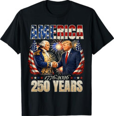 Funny America Washington Trump 1776 2026 250 Years US Flag T-Shirt