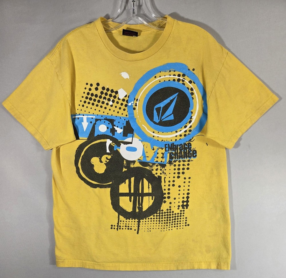 Volcom Shirt Mens Medium Yellow Embrace Change Logo Graphic Skate Tee Streetwear