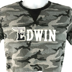 Edwin Jeans Japan Mens T-Shirt size Small Gray Camo V-Stitch Collar Embroidered