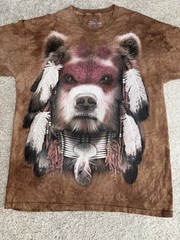 The Mountain Warrior Bear Tye Dye Tshirt Sz LG, Nature Liquid Blue Native