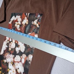 Garment Dye Woman’s Brown T-shirt Floral Art to Wear Thick Fabric No Size Fits M