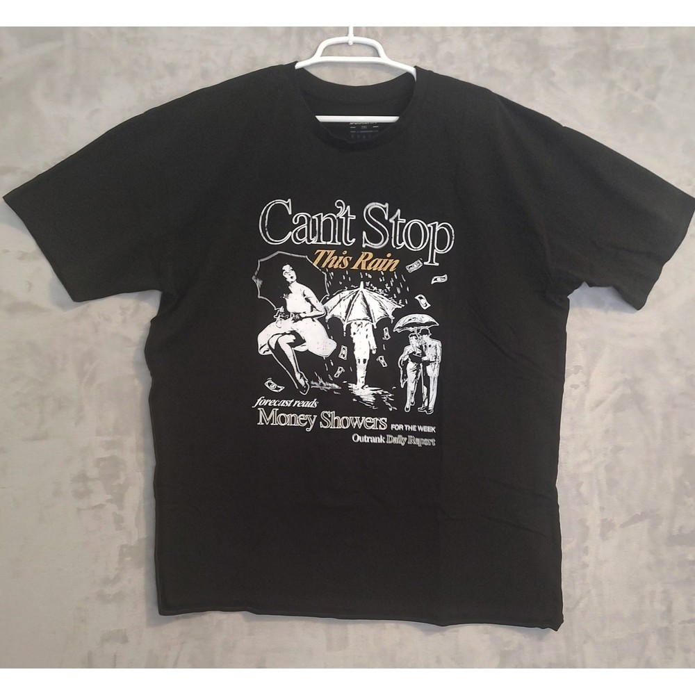 Outrank Men’s Black T-shirt Size 2XL, “Can’t Stop This Rain” Raining Money Print