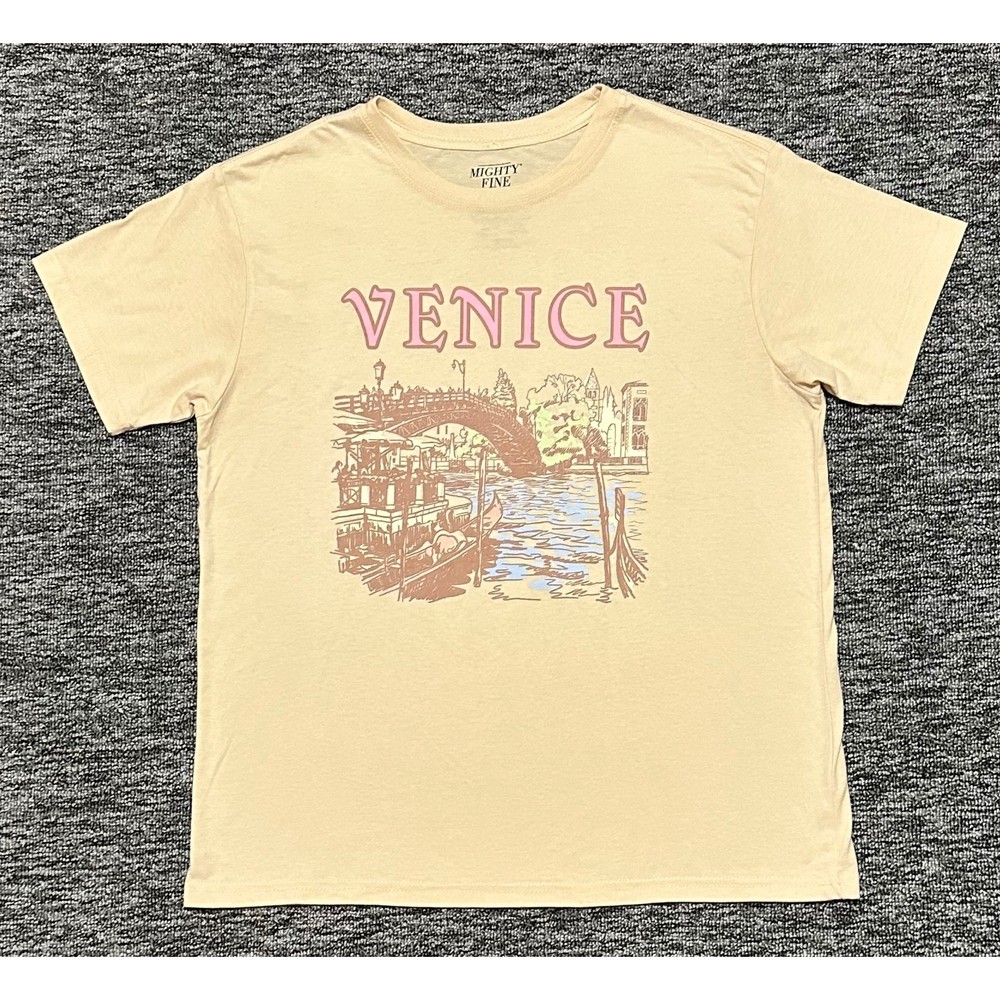 Mighty Fine Venice Italy Graphic Tee Beige Short Sleeve Crew Neck Shirt Mens M