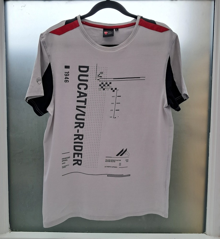 Official Ducati Men White Graphic T-Shirt, Size L, 95% Cotton Elastic Blend