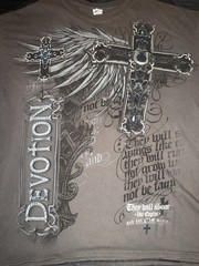 VTG Y2K Affliction Style Shirt Gray Gothic Cross Angel Wings Grunge Pinkman XL