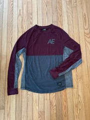 Long Sleeve mens tshirt top Burgundy gray heathered no side seam color block