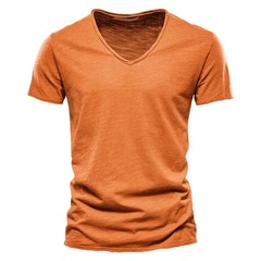 Brand Quality 100% Cotton Men T-shirt V-neck Fashion Design Slim Fit Soild Male
