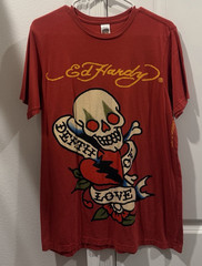 Ed Hardy Hollywood Red Skull Love Graphic Tee Short Sleeve Crew Neck Men’s M Y2K