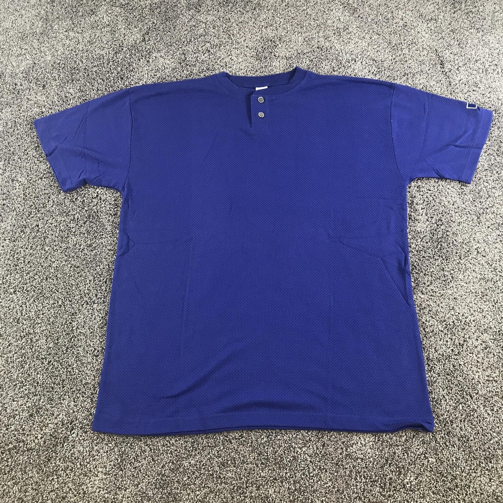 Vintage Russell Athletic Shirt Mens XL Royal Blue Mesh Henley Jersey Athletic