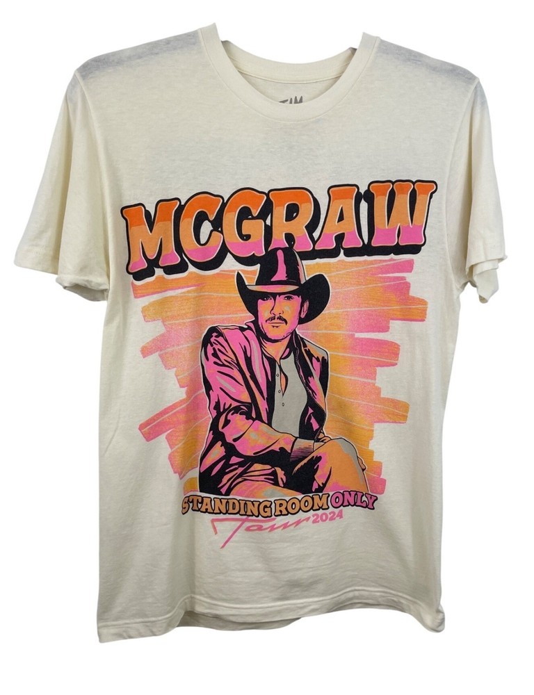 Tim McGraw Standing Room Only Tour 2024 Graphic T-Shirt Cream Size Medium