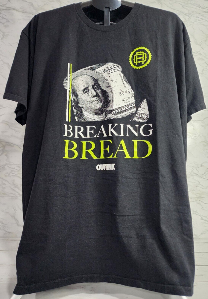 OUTRANK Men’s Casual ‘Breaking Bread’ Short Sleeve Black T-Shirt, Size 3XL