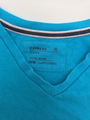 Express Jersey T-Shirt Men Medium V-Neck Blue Solid.#43665