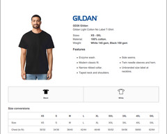 Gildan Light Cotton No Label T-Shirt Short Sleeve Modern Classic Fit Plain T Top