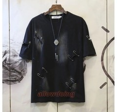 Men’s Punk Rock Distressed T-Shirt Safety Pin Hollow Out High Street Hip Hop Top