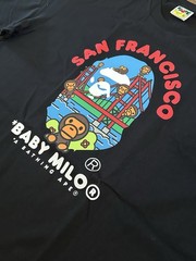 A Bathing Ape Baby Milo San Francisco Black Graphic Logo Crew Neck Tee XL