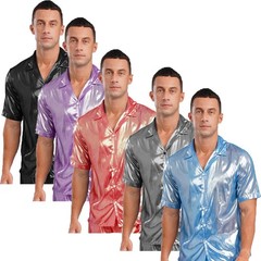 Mens Shiny Metallic Top PVC Leather Wet Look T-Shirt Halloween Beach Pool Party