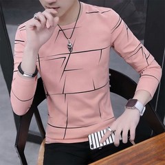 Mens O Neck Print T-shirt Blouse Pullover Long Sleeve for Slim Fit Muscle Tops