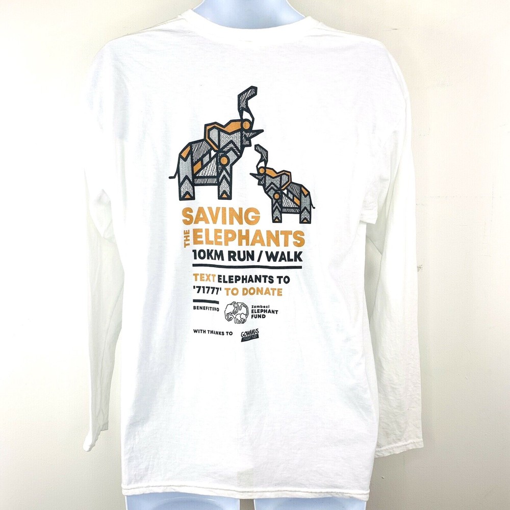 Delta Apparel Shirt sz L White Saving the Elephants 10K Charity Event Activist