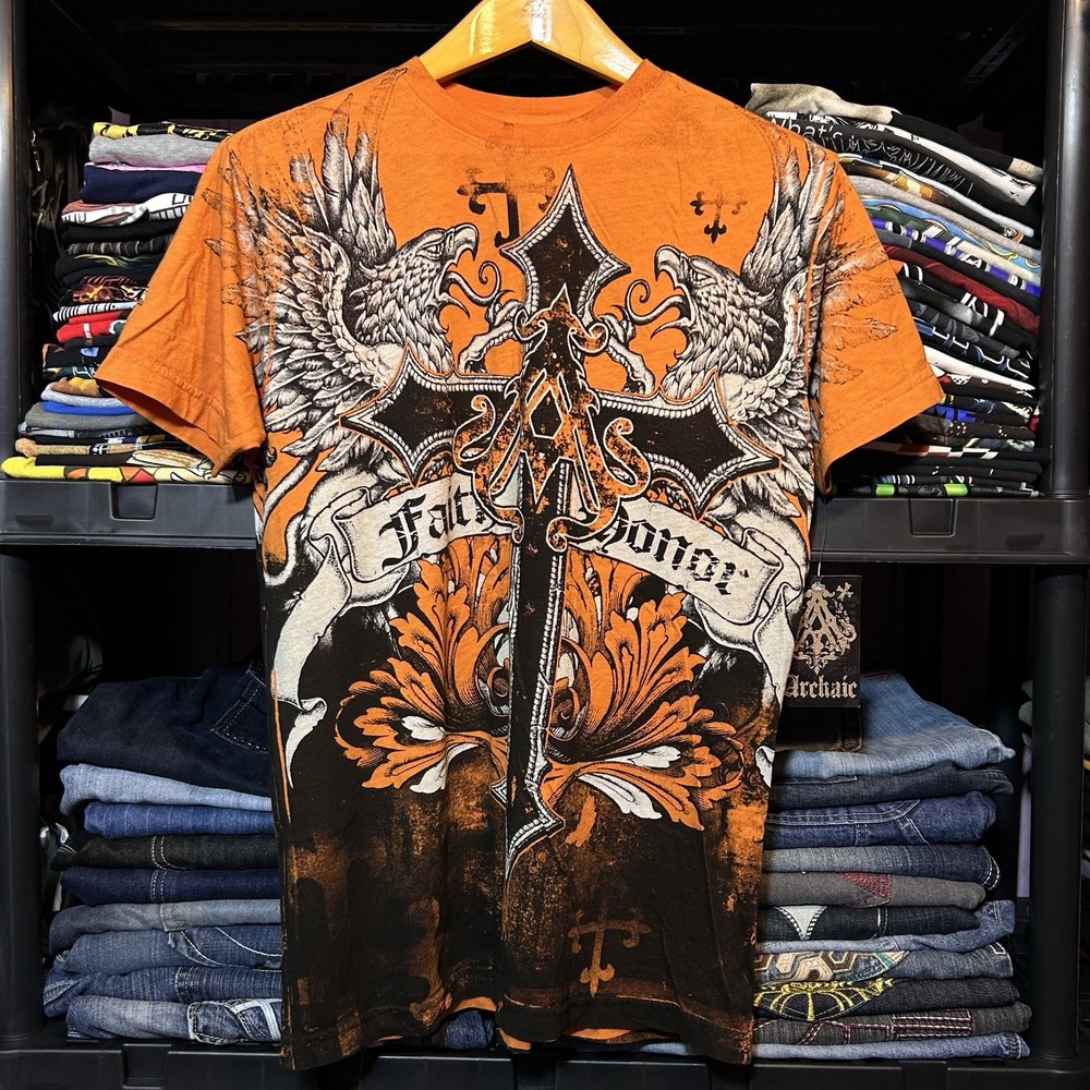 Archaic Faith and Honor Winged Skull AOP Graphic T-Shirt Size M