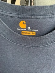 Carhartt Navy Blue T-Shirt with Yellow Logo Medium