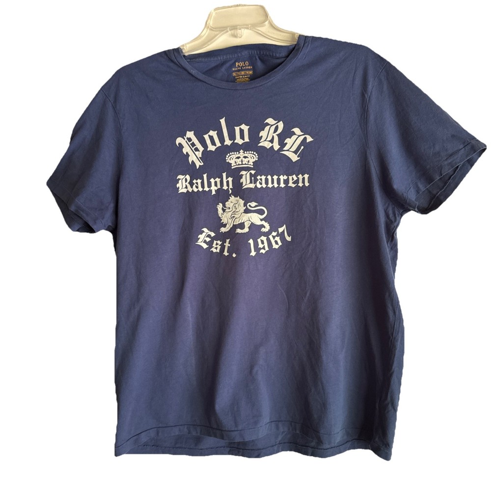 Polo Ralph Lauren Custom Slim Fit T-Shirt Size XXL Blue Old English Script Crest