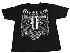 Outlaw Threadz Affliction Style Skull Guns Graphics Black T-shirt Size XL