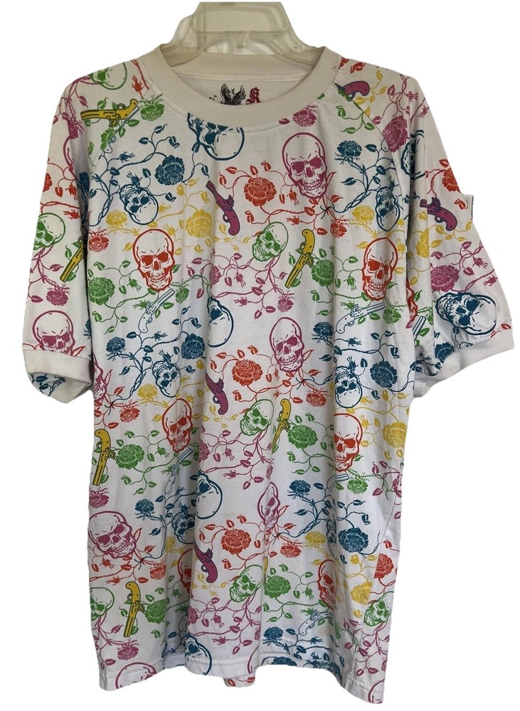 Skulls & Pistols Men’s Shirt Bohemian T-shirt 2XL Kandi Premium Brand Roses