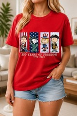 Snoopy Stamp T-Shirt Statue Of Liberty Peanuts 1776-2026 250 Years Freedom Red