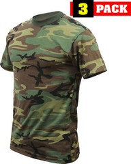 Woodland Camo T-Shirts Tactical Military Camouflage Mens Tee Shirts 3 PACK