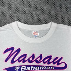 Vintage 90S Nassau Bahamas Beach Palm Trees Tourist Destination White Tee XL