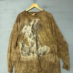 The Mountain Mens XL Brown Tie Dye Native American Warrior Wolf Long Sleeve S