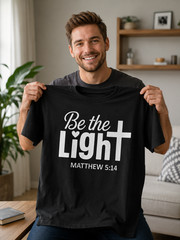 Be the Light Matthew 5 14 Shirt Christian Scripture Bible Verse Cross Tee